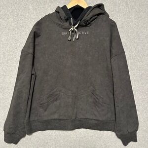 SIA Collective Faded Charcoal Double Hood Pullover Streetwear Hoodie - Size M